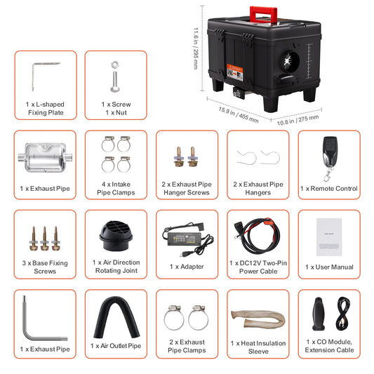 Dieselverwarmer – Diesel Kachel – Standkachel – Luchtverwarmer – Parkeerverwarmer – 8KW Vermogen – Bluetooth Bediening en CO Alarm Veiligheidssystemen - QUORE