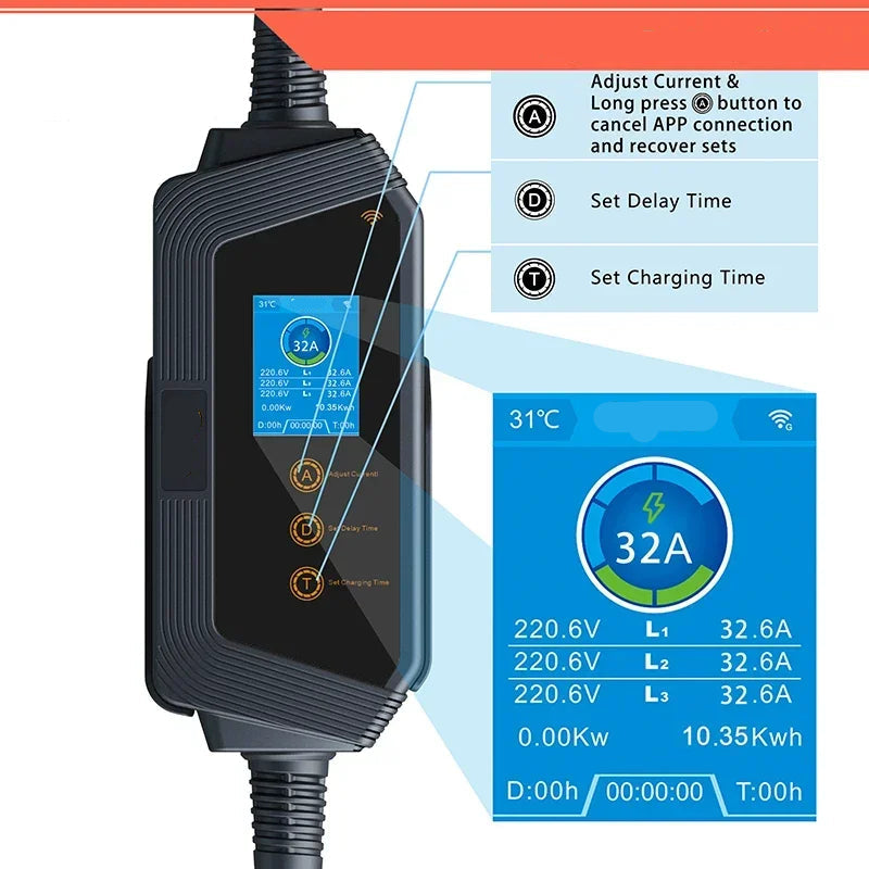 Laadpaal – Oplaadstation – Elektrische Autolader – Mobiele Laadpaal – 22 kW Vermogen – IP66 Waterdicht – Geen Adapter