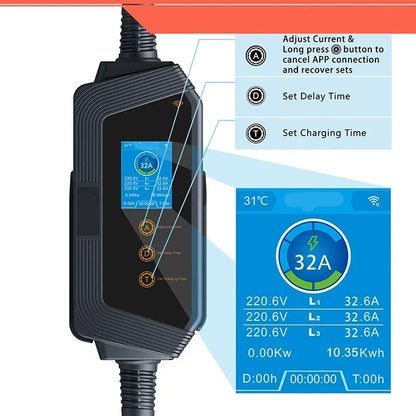 Laadpaal – Oplaadstation – Elektrische Autolader – Mobiele Laadpaal – 22 kW Vermogen – IP66 Waterdicht – Geen Adapter