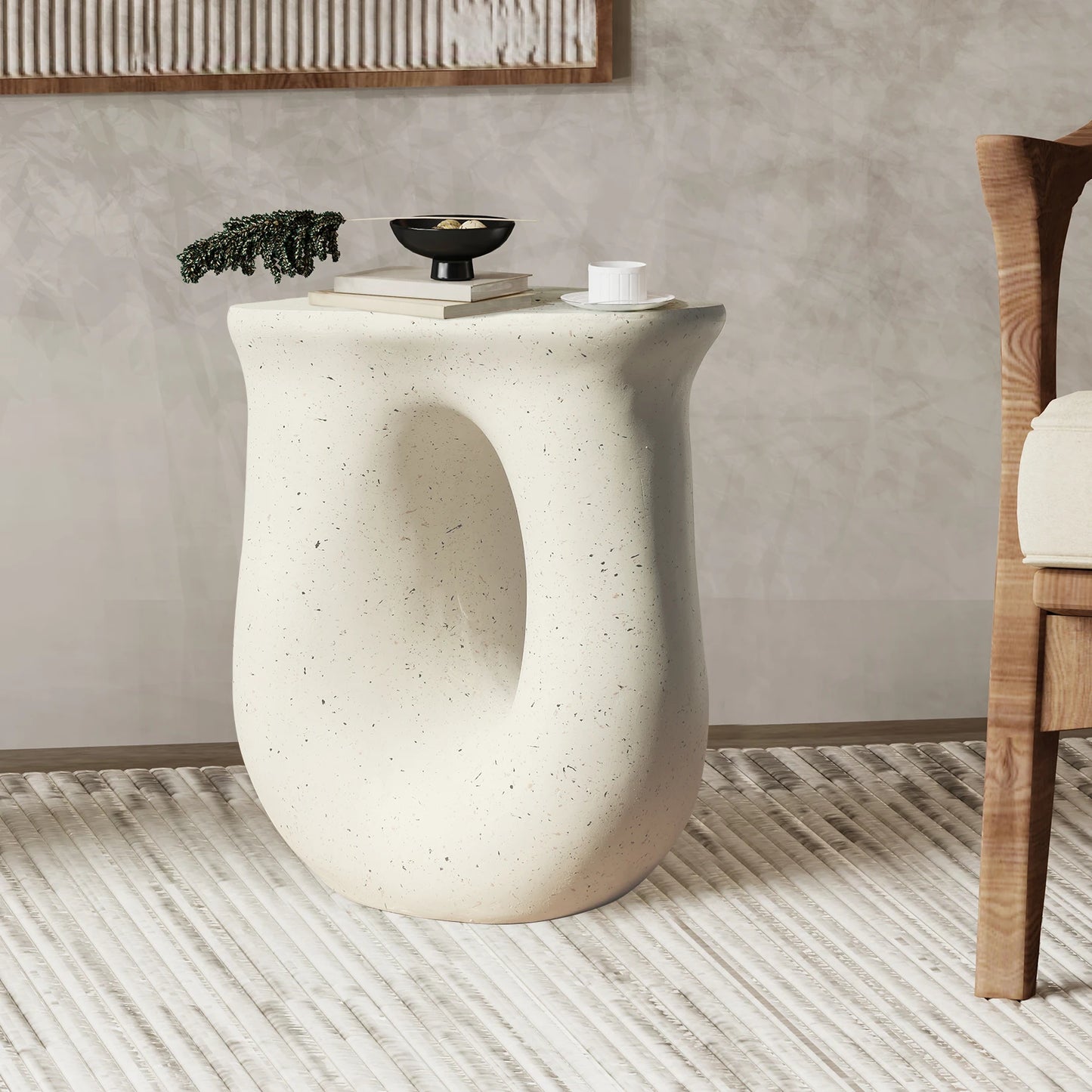 Bijzettafel - Tafel - Koffietafel - Salontafel - U-Vormig Geometrisch Ontwerp - Moderne Nachtkast - Off-White