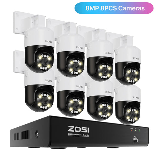 ZOSI 8MP/5MP HD PTZ PoE CCTV Security Camera System AI Person Vehicle Detection 4K 8CH Expand 16CH NVR Video Surveillance IP Cam