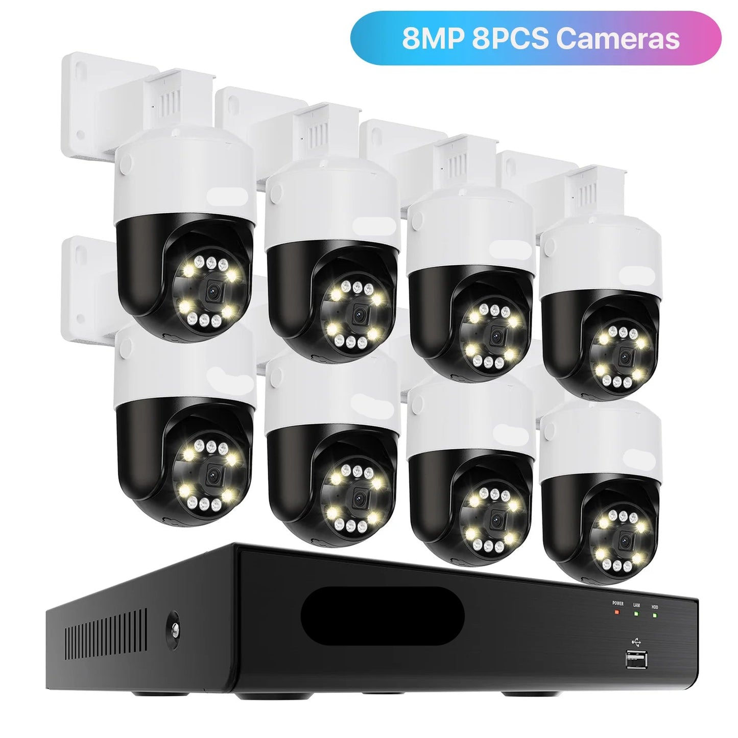 Beveiligingssysteem – CCTV Camera Set – Surveillance Cameras – Security Kit – Bewakingscamera’s – 8 Kanaals 4K Ultra HD – 360° PTZ Draaibaar Met AI Detectie - QUORE