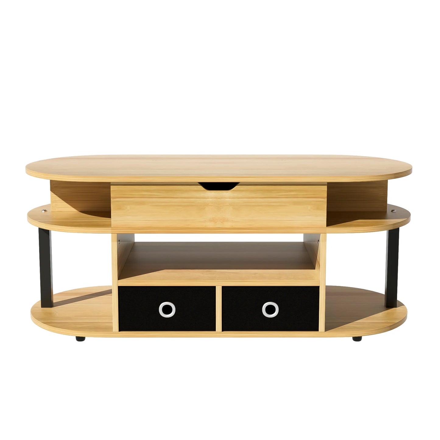 Comanlai 105cm Modern Coffee Table with Lifting Storage Space,2 Black Fabric Drawers and Open storage space,105×50×45cm