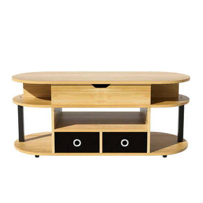 Comanlai 105cm Modern Coffee Table with Lifting Storage Space,2 Black Fabric Drawers and Open storage space,105×50×45cm
