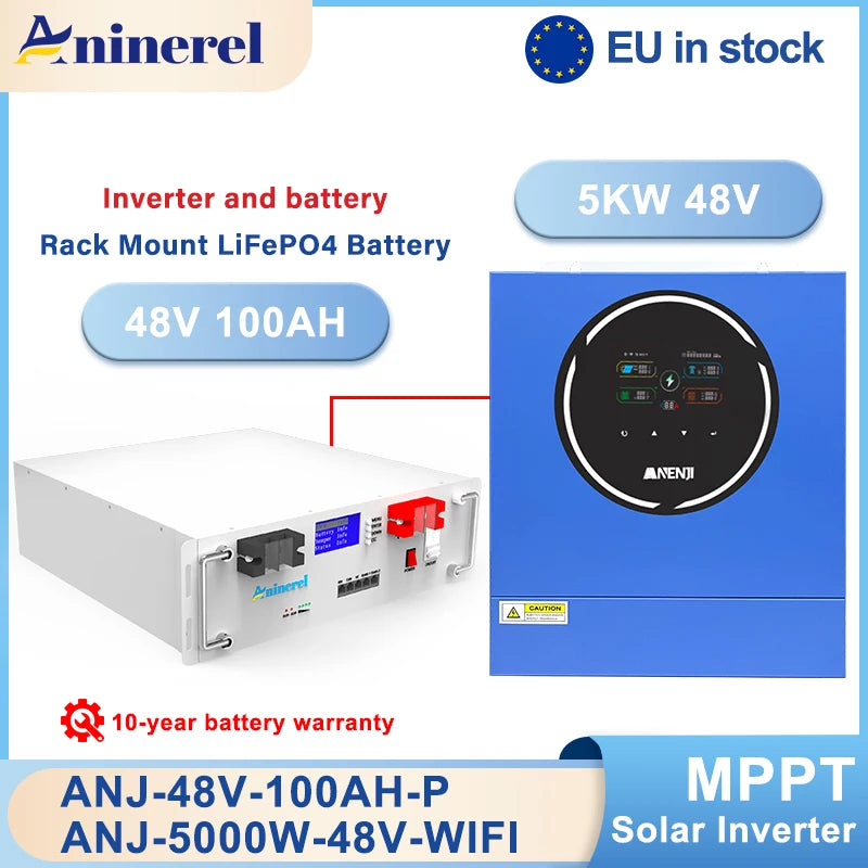 Zonnepanelen Omvormer – Hybride Omvormer – Solar Inverter – Energie Opslag – Zonnestroom Controller – Dual Output – LiFePO4 48V 100Ah Batterij – MPPT 100A Regelaar