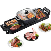 Electric BBQ Pan - 2 in 1 - 2400W - Gourmet - Hotpot Electric - Korean BBQ - Korean Grill - Party Pan - Non-Stick - Smokeless - Non-Stick - Removable - Black