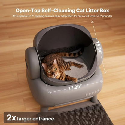 Automatische Kattenbak - Kattenbakvulling - Kattentoilet - Zelfreinigende - Bovenopen - met Mat - App – 7,17 Liter Capaciteit – Infrarood Sensoren - Grijs - QUORE