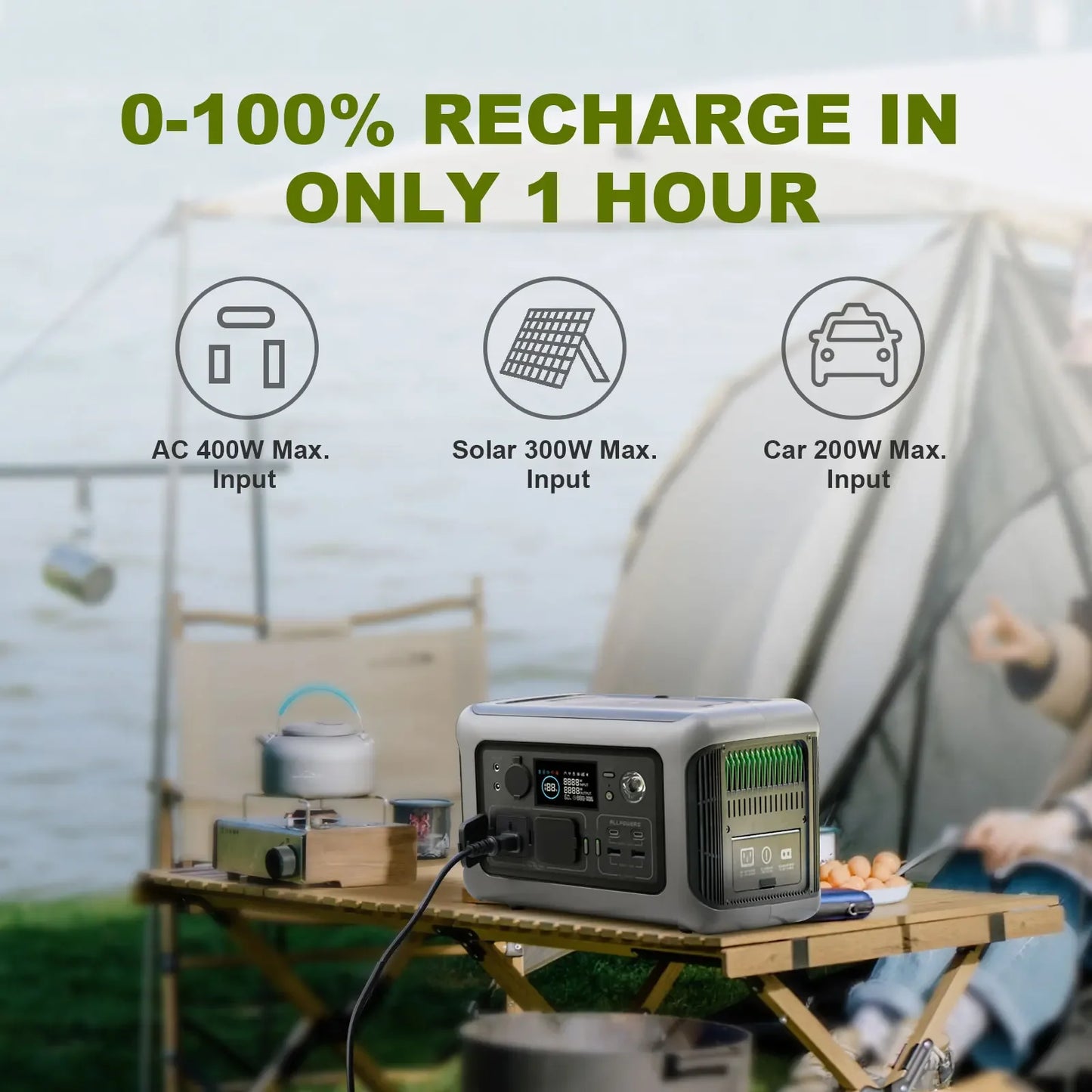 ALLPOWERS Solarpanel 100W 140W 200W Solar Energy Charger with LiFePo4 Battery 299Wh 600W Portable Power Station for Camping RV - QUORE