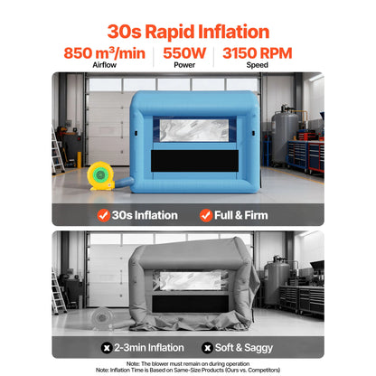 SucceBuy Inflatable Paint Booth Inflatable Spray Booth with Powerful Blower and Air Filter System Round Roof with Light Hook