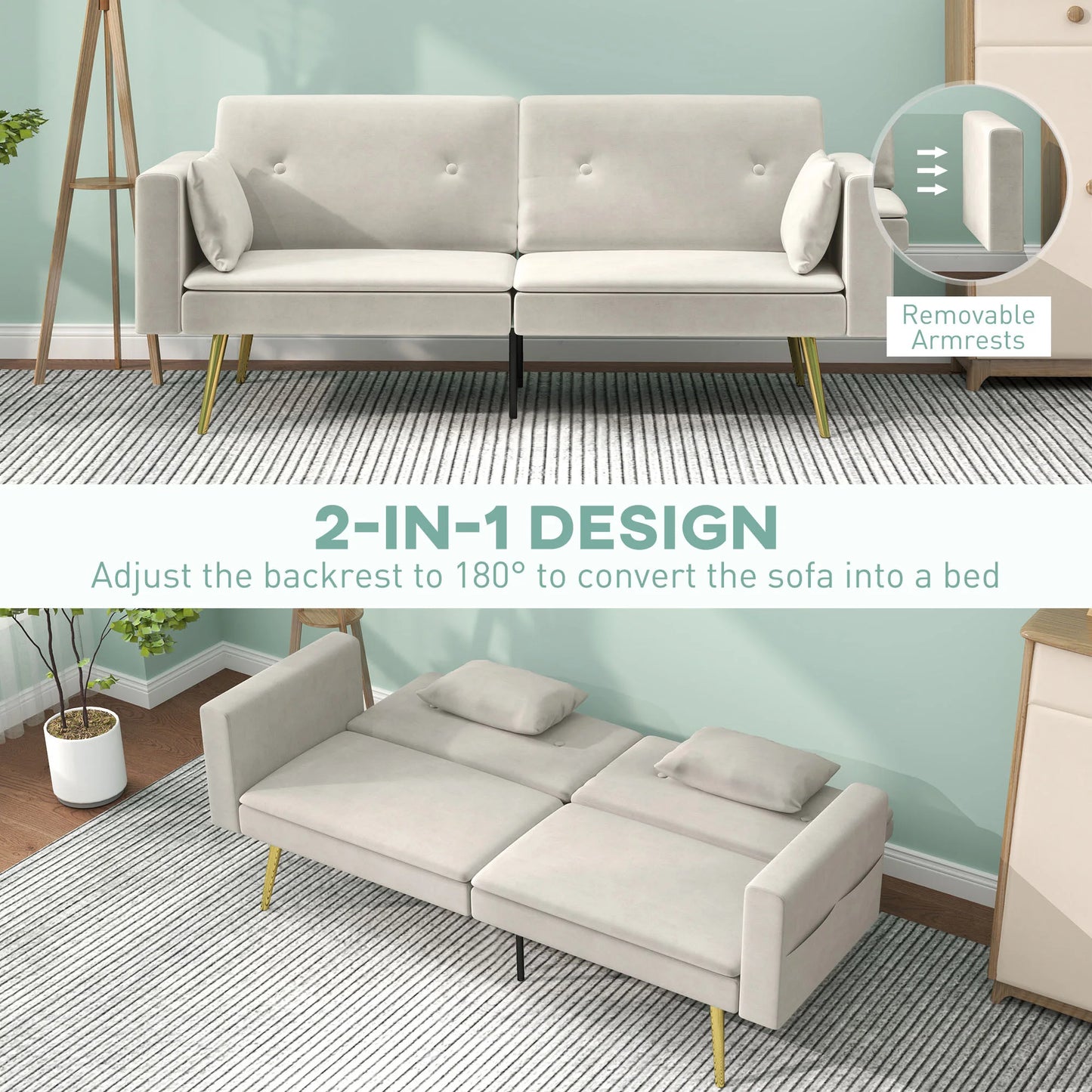 2-Zits Slaapbank – Bedbank – Slaapbankje – Sofa Bed – Compact Formaat – Verstelbare Rugleuning – Velvet Materiaal