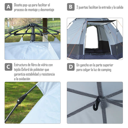 Opvouwbare Tent voor 2-3 Personen - 260x260x150 cm Zwart en Grijs - Waterdicht - UV-Bestendig - Draagtas en Accessoires Inclusief - QUORE