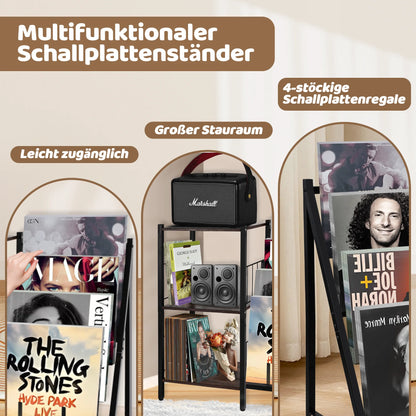 Vinylrek – Vinylplank – Platenkast – Opbergkast – Boekenkast – Duurzaam Waterbestendig Hout – Robuust Metalen Frame - 84 x 30 x 75.5 cm - Zwart