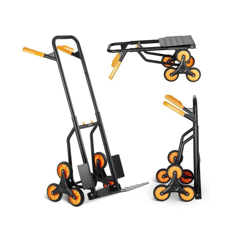 Steekwagen - Steekkar - Traploper - Transportwagen - Opvouwbare - 440lbs Draagvermogen - met Trapklimfunctie - 6 Wielen + 2 Elastische Touwen - voor Verhuizen, Winkelen en Magazijngebruik
