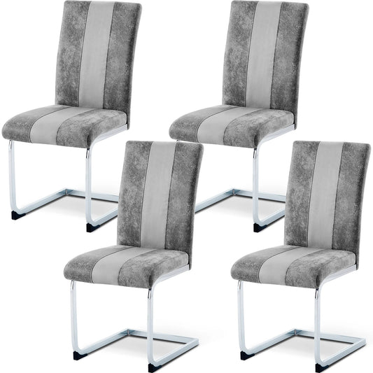 JYMTOM Dining Room Chairs Faux Leather Cantilever Swing Chairs Kitchen Chairs with High Backrest Chrome-Plated Metal Frame - QUORE