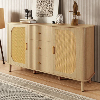 Dressoir – Tv Meubel – Kast – Opbergkast – Wandmeubel – Modern Design Met Rattan Deuren – Met Kabeldoorvoer En Robuuste Metalen Poten