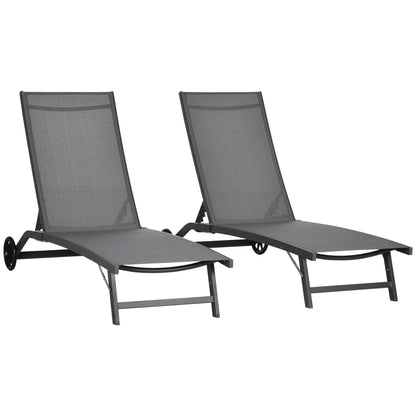 Ligbedden – Tuinligbedden – Verstelbare Ligstoelen – Buitenligbedden – Aluminium Frame – Ademend Mesh – Wieltjes - Donkergrijs