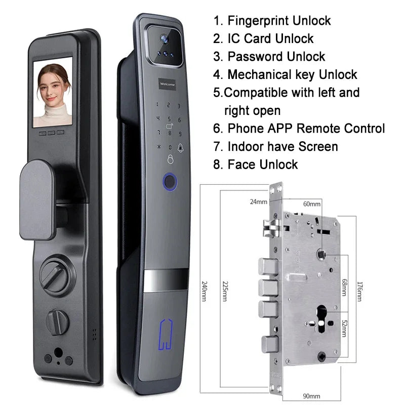 Slimme Deurslot – Elektronisch Slot – Digitale Deurslot – Veiligheidsslot – Gezichtsherkenning – Wifi HD Videodeurbel - Gezichtsherkenning - 24x240