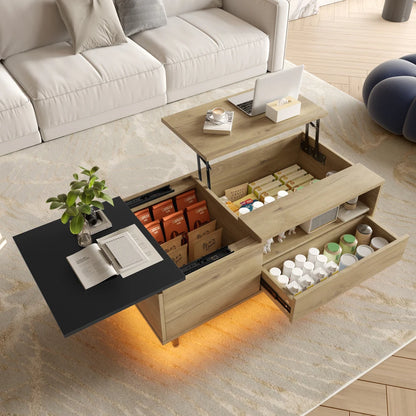 Verstelbare Salontafel – Coffee Table – Bijzettafel – Opbergtafel – Tafeltje – Met LED Vloerlamp – Met Veel Opbergruimte