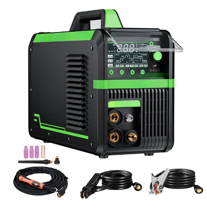 Elektrode Lasmachine - Lasmachine - Lasapparaat - Digitaal Inverterlassen - Draagbare MIG-lasser - HF - AC TIG - DC TIG - 2T - 4T - SPOT - ARC - 220V - IGBT - Groen/Zwart - QUORE