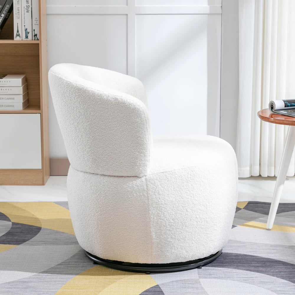 Draaifauteuil – Witte Fauteuil – Teddyplush Stoel – Relaxfauteuil – Comfortstoel – 360 Graden Draaibaar Metalen Onderstel – Ergonomisch Kussen