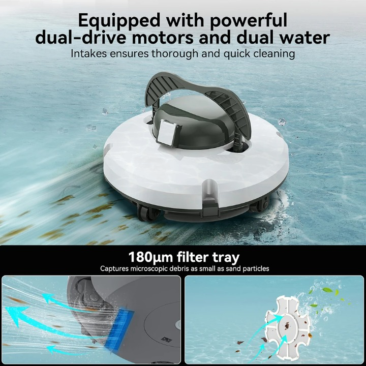 Zwembadstofzuigers - Zwembadrobot - Automatische Zwembadreiniger - met Automatisch Parkeren - IPX8 Waterdicht - Zwembadstofzuiger van 120 minuten - Huisdiervriendelijk - 5200mAh - 100-240V - Wit