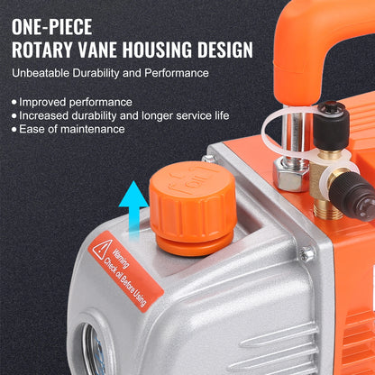 Vacuümpomp - Koelmiddel vacuümpomp - Koelgereedschap - HVAC-koeling - Droogpomp - 3,5 CFM - 150 W - 1 fase - met meter - Oranje - QUORE