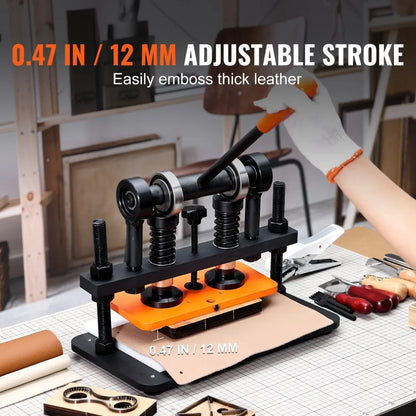 Handmatige Leersnijmachine - Lederen Snijmachine - Embossing Machine - Handmatige - met 12 mm Drukslag - Stanspers - voor Leer - Foam - Rubber en Kunststof - Verstelbare Druk - 1.5 Ton Drukkracht - 36 x 26 cm