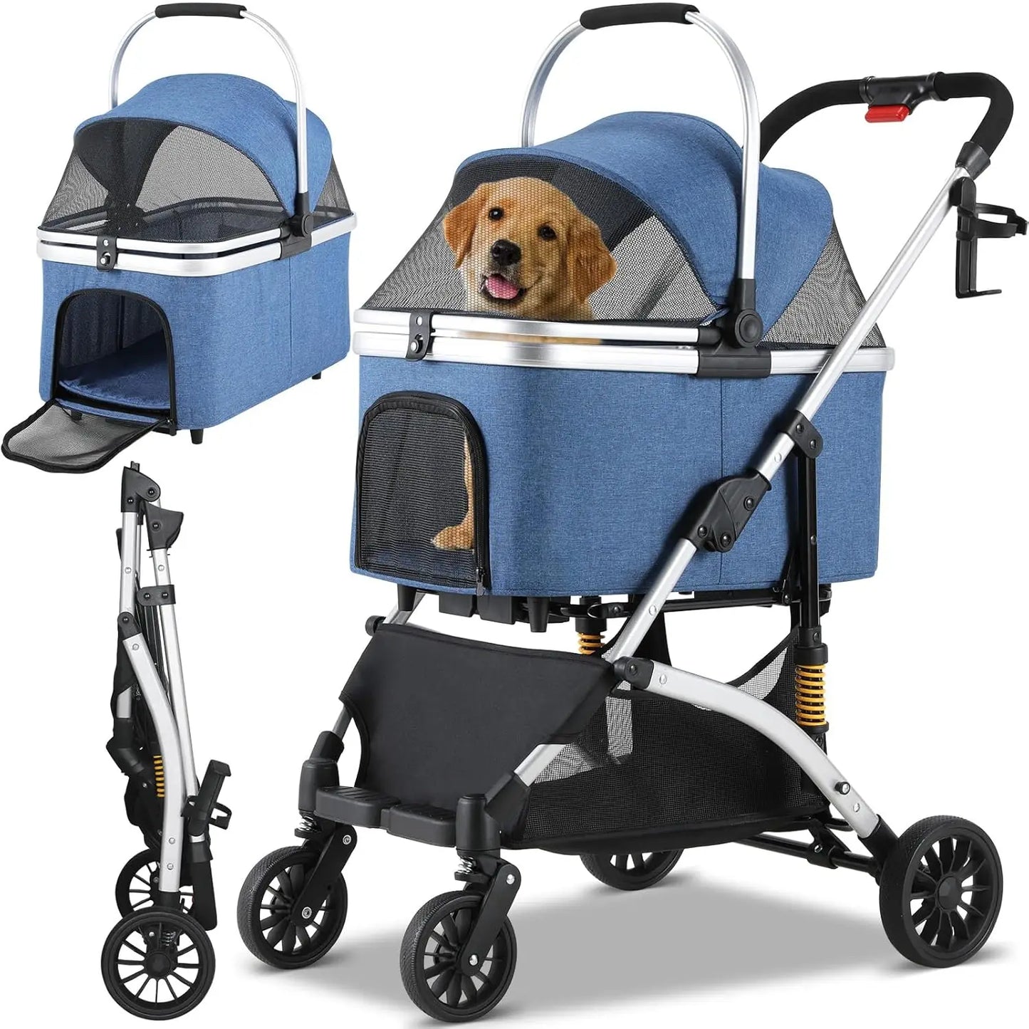 Hondenwagen – Hondenbuggy – Huisdierenwagen – Dierenwagen – Transportbox – Maximaal 40 kg Draaggewicht – Inklapbaar Carbonstaal Frame