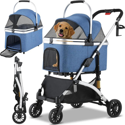 Hondenwagen – Hondenbuggy – Huisdierenwagen – Dierenwagen – Transportbox – Maximaal 40 kg Draaggewicht – Inklapbaar Carbonstaal Frame