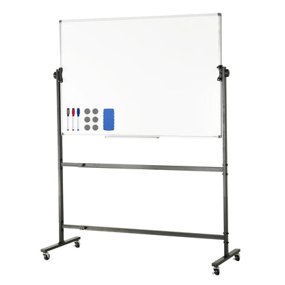 Mobiele Whiteboard – Magnetisch Bord – Draaibaar Whiteboard – Verplaatsbaar Whiteboard – Schoolbord – Dubbelzijdig Beschrijfbaar – Verstelbare Hoogte & Hoek - 48x32inch