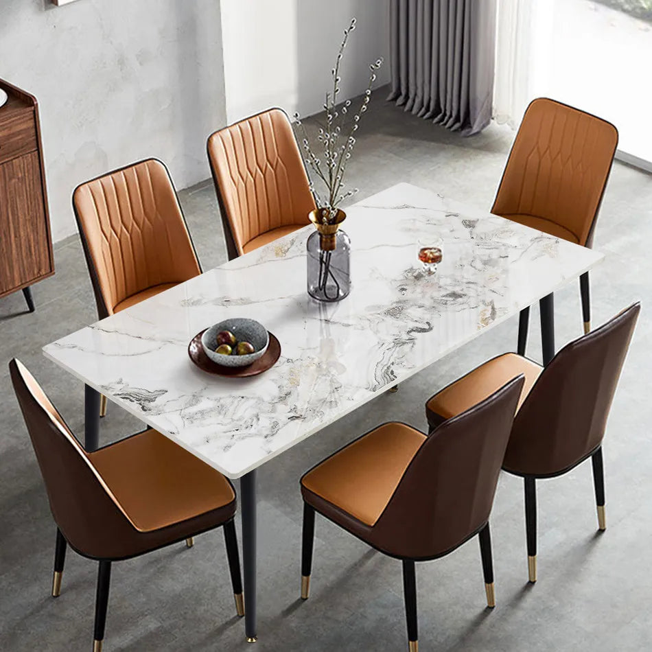 Eettafel – Tafel – Diner tafel – Keukentafel – Marmeren Tafel – 120x70x76 cm – Sintered Stone Blad – Zwart Metalen Onderstel