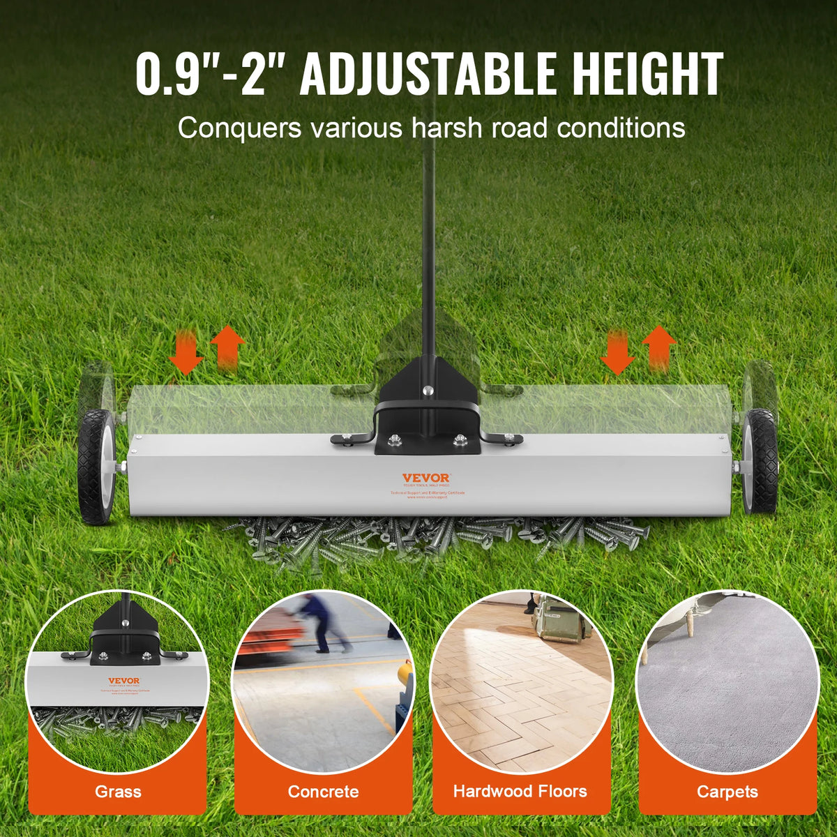 Sweeper - Magnetic sweeper - Brush sweeper -. with wheels Push type - Magnetic - Large Magnet Pickup Lawn Telescopic sweeper