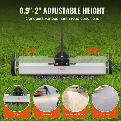 Sweeper - Magnetic sweeper - Brush sweeper -. with wheels Push type - Magnetic - Large Magnet Pickup Lawn Telescopic sweeper