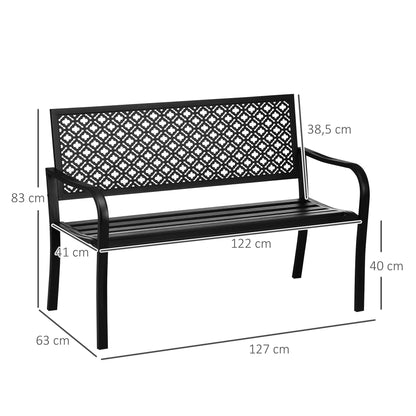 Tuin Bank - Tuinbank Hout - Tuinbanken - Garden Furniture - Stalen Tuinbank voor Twee Personen met Decoratieve Rugleuning - 127x63x83 cm - Zwart - QUORE