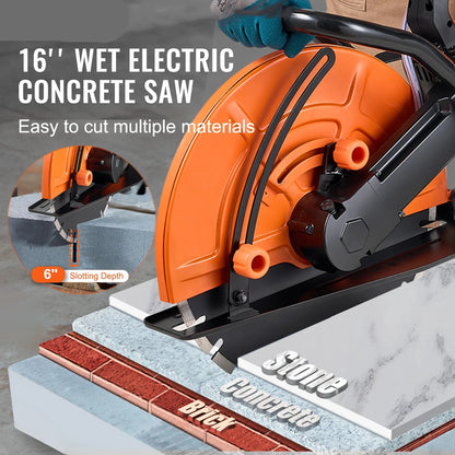 Elektrische Betonzaag - Betonfrees - Steenzaagmachine - Muurfrees - Zaagmachine - Steenzaag - 16 Inch Cirkelzaag - 6 Inch Zaagdiepte - Waterkoeling - Voor Beton - Steen en Baksteen - 3600RPM - 3200W - Oranje