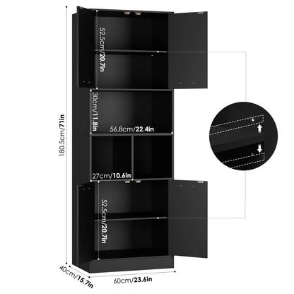 Opbergkast - Kast - Hoge Kasten - Opbergkasten - Stellingkasten - 180.5 x 60 x 40 cm - Opbergrek - Met Deuren en Open Planken - Geschikt voor Badkamer, Woonkamer, Keuken - Eiken