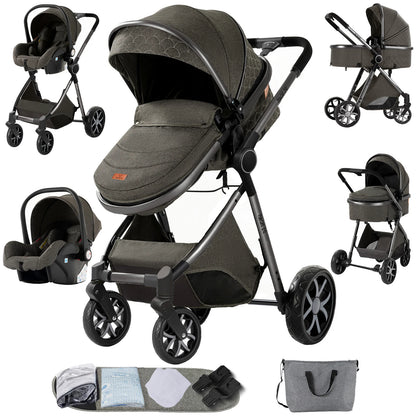 3-in-1 High Landscape Baby Stroller Travel System Bassinet Car Seat Lightweight Frame with One-Hand Folding Feature Baby Items - QUORE