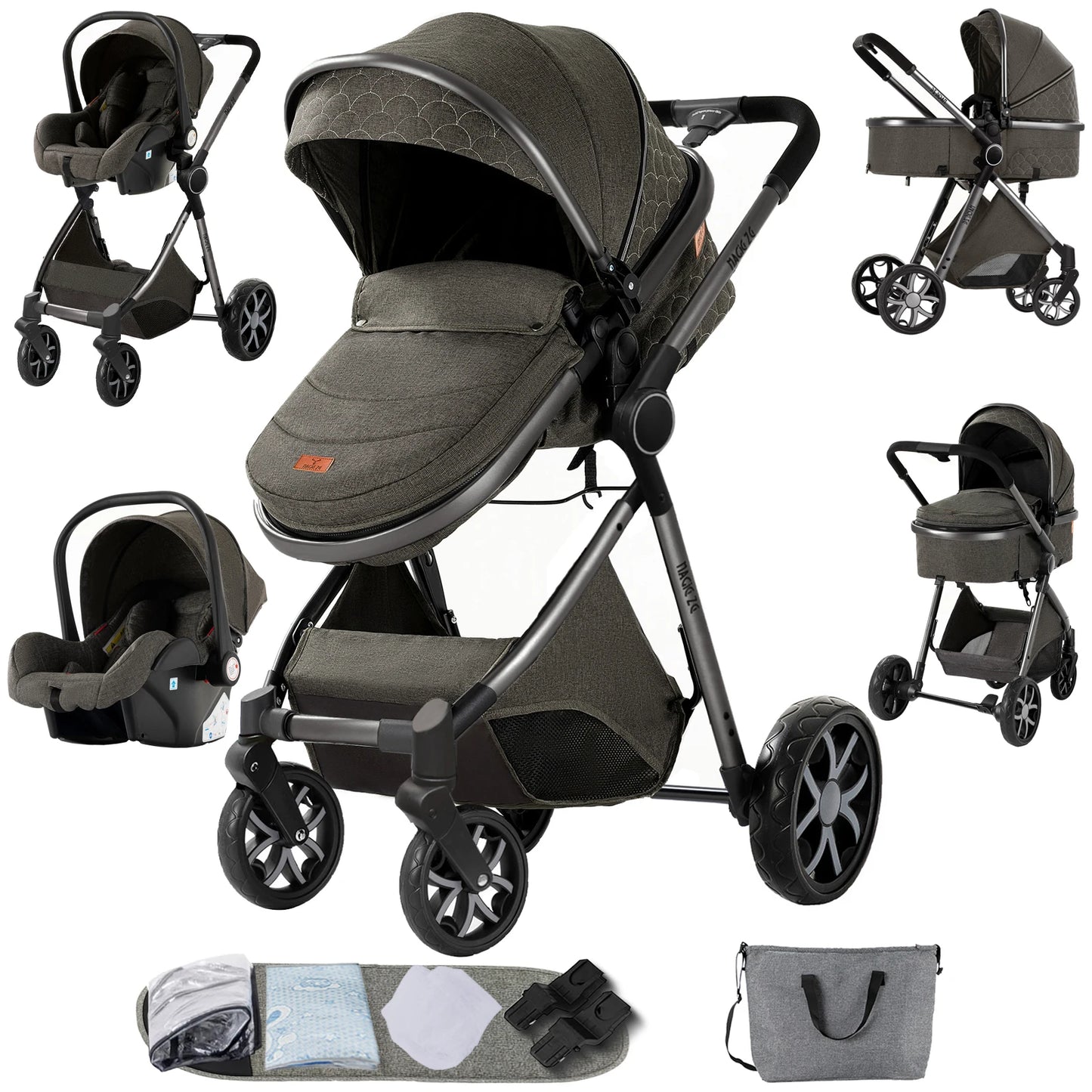 3-in-1 Baby Stroller Travel System High Landscape Bassinet Car Seat Lightweight Frame with One-Hand Folding Feature Baby Items