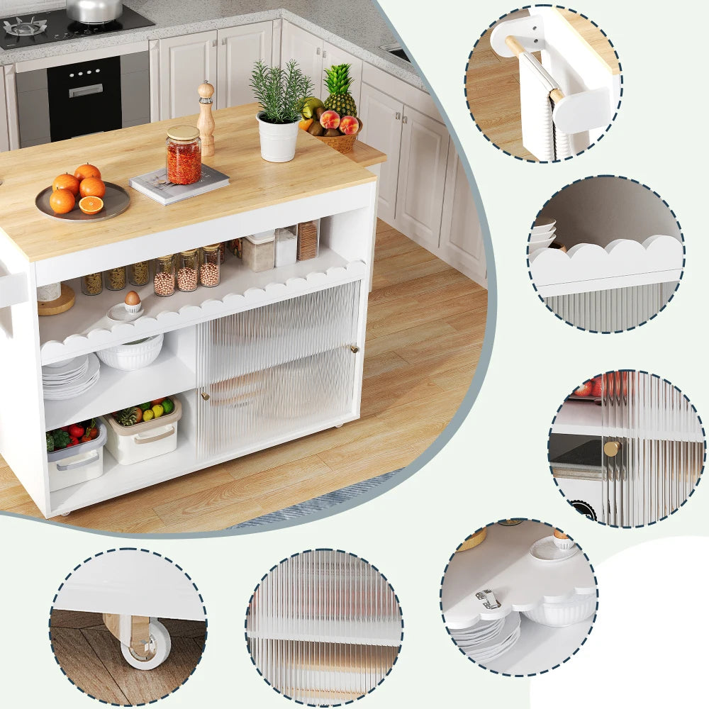 Keukenwagen – Keukentrolley – Serveerwagen – Keukenmeubel – Keukenkar – Uitschuifbaar Werkblad 110x69 cm – MDF Met Eikenhoutfurnier