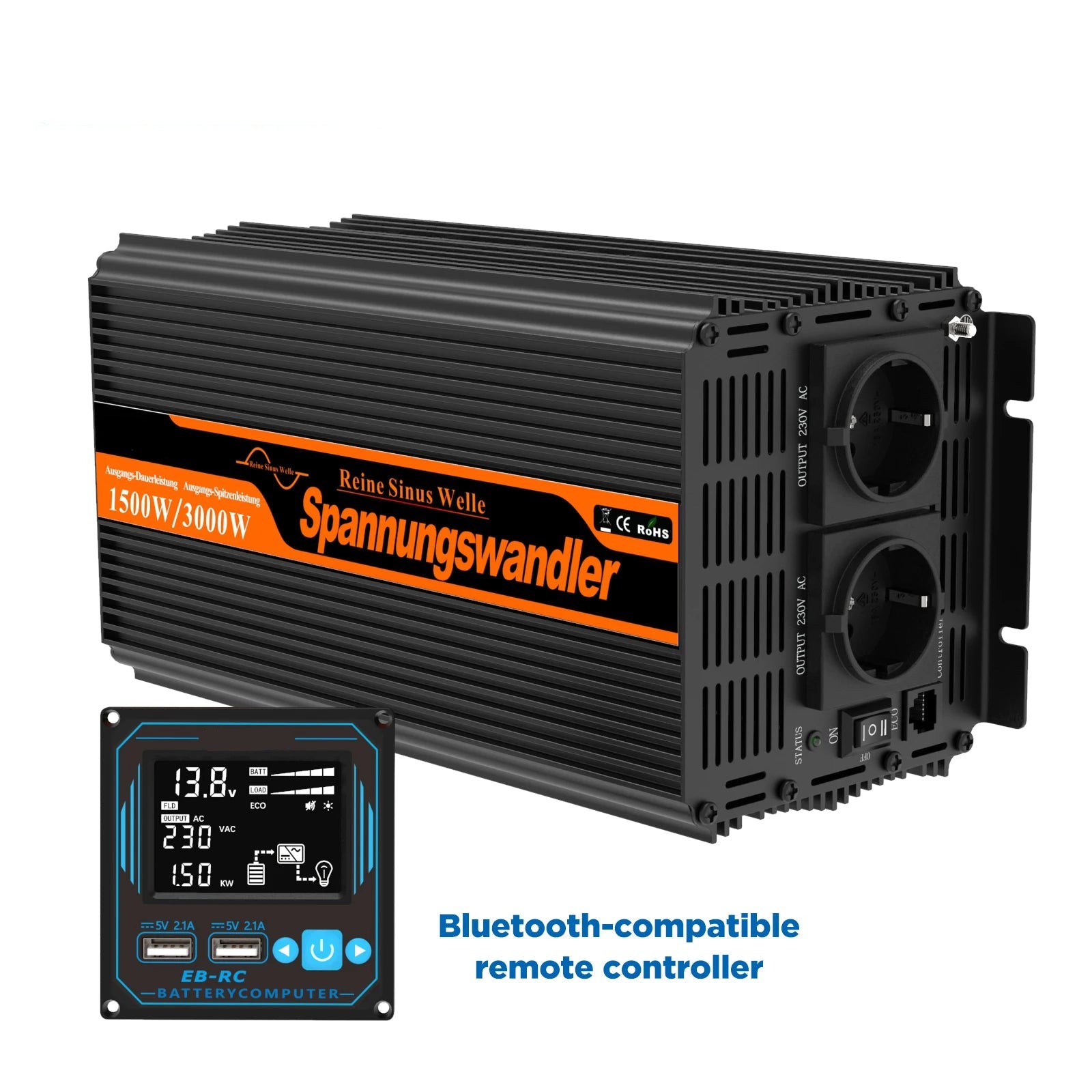 Zuivere Sinusomvormer – 12V Omvormer – Power Inverter – Spanning Converter – 2000W – USB 5V/2.1A - QUORE