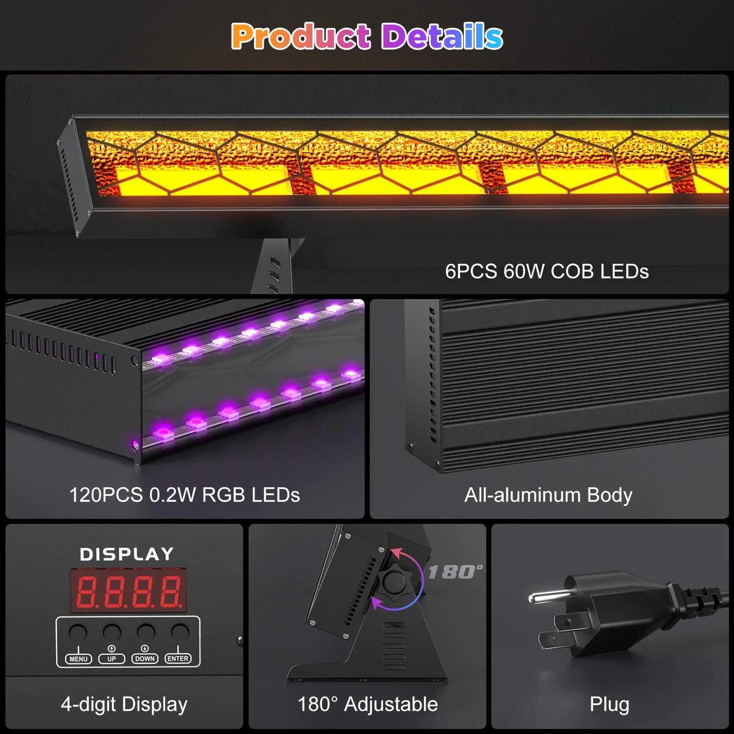 LED Lichtbalk Set – LED Lichtbalken – Podiumverlichting – DJ Lichtbalk – Sfeerverlichting – 420W Vermogen – Aluminium Behuizing – DMX512 Controle – RGB en COB LEDs – EU Stekker - QUORE