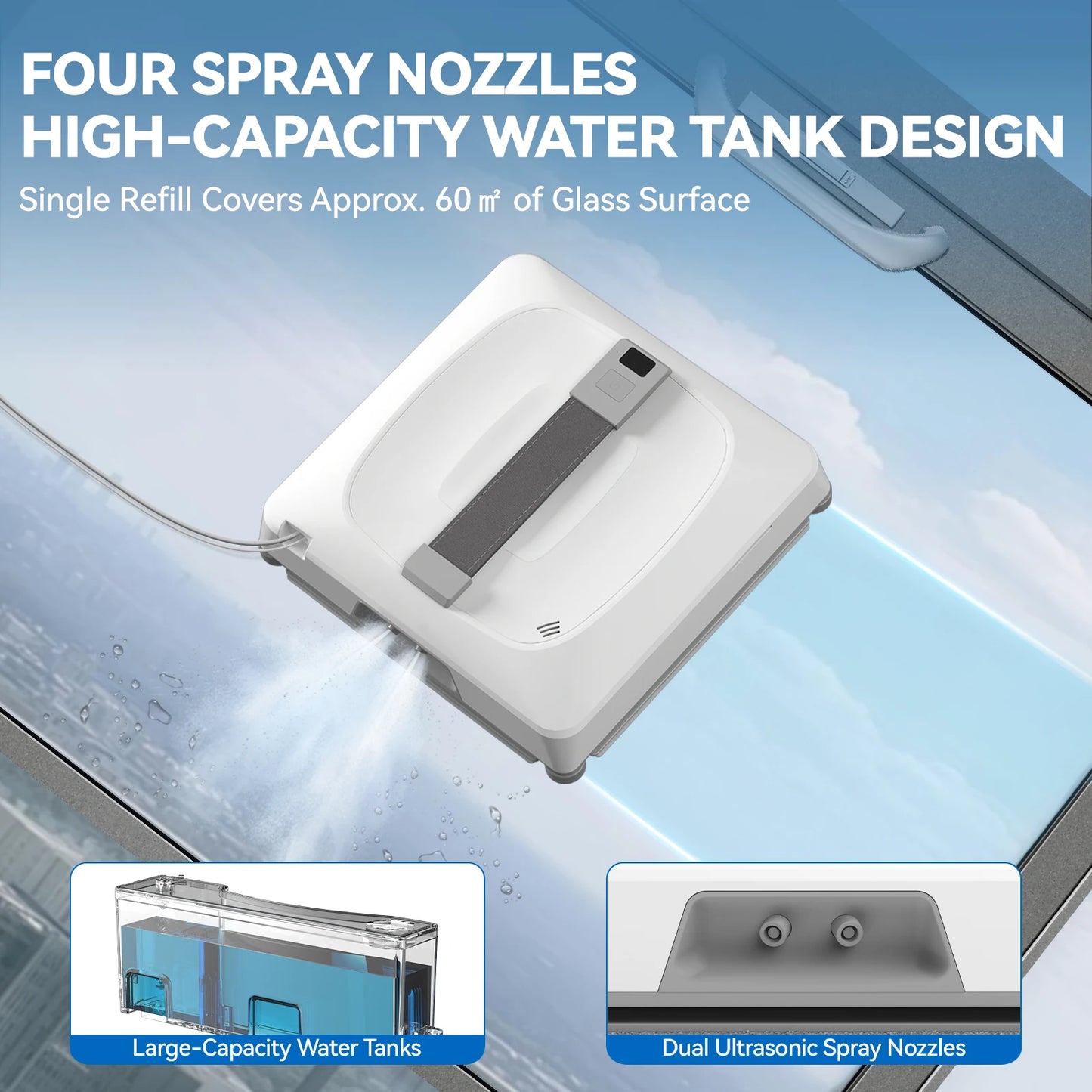 Raamreiniger – Ramenwasser – Glasreiniger – Vensterrobot – Vlakke Oppervlakken Reiniger – 4 Nozzles Voor Streeploze Glans – Automatische Slimme Navigatie Met Sterke Zuigkracht