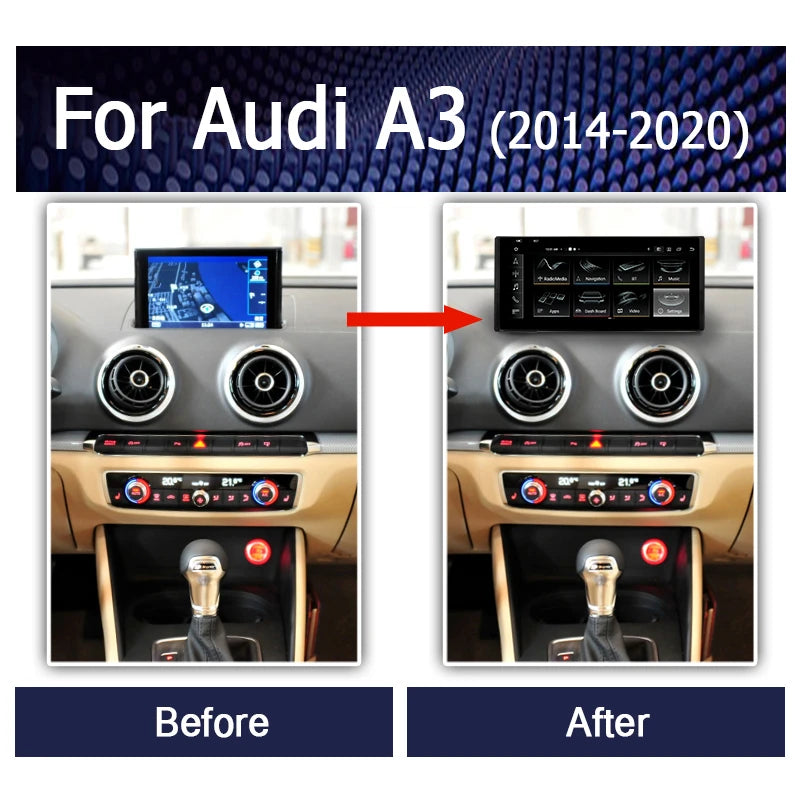 Multimedia Speler Audi A3 – Auto Radio – Navigatie Systeem – Touchscreen Display – Infotainment Unit – Android 14 OS – 10,25" / 12,3" HD Scherm – Draadloze CarPlay & 4G LTE - QUORE