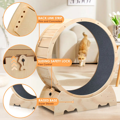 Katten Loopwiel - Looprad - Fitness - Stevig Hout - Stille Draaiende Dieren - 42,51inch - voor Grote Katten - Zware Binnen Rennwiel - met Anti-Slip Ontwerp - Geel
