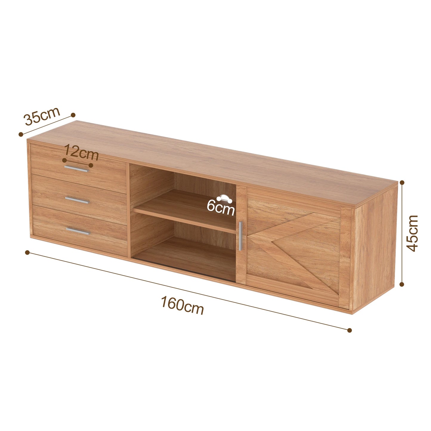 Lowboard TV-meubel – TV-meubelkast – TV-dressoir – TV-standaard – TV-kast – Natuurlijk Hout – 160 × 45 × 35 cm – FSC-gecertificeerd E1-hout met krasbestendige melamine afwerking