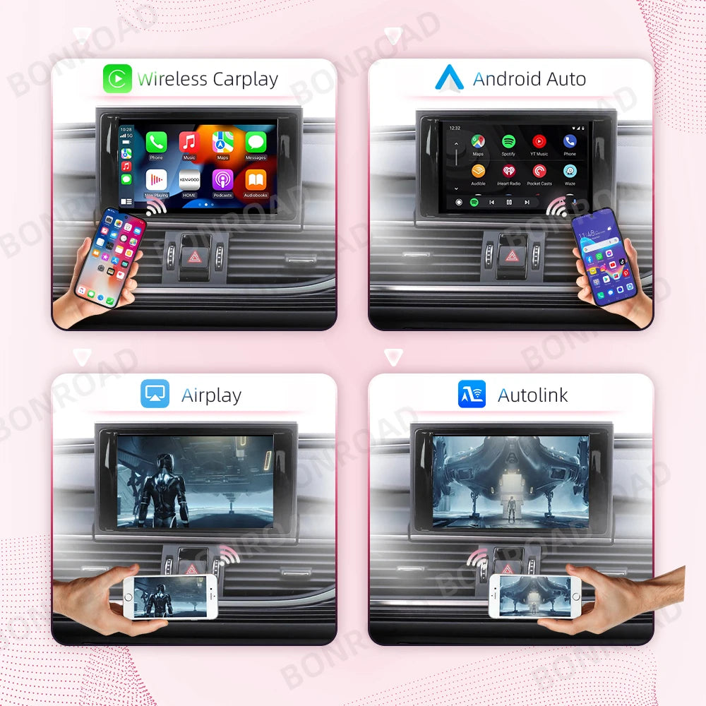 Draadloze CarPlay Adapter – Android Auto Interface – Bluetooth Interface – Mirror Link Module – GPS Navigatie Module – Voor Audi A8 2012-2018 7" – Plug & Play – Draadloze Connectiviteit