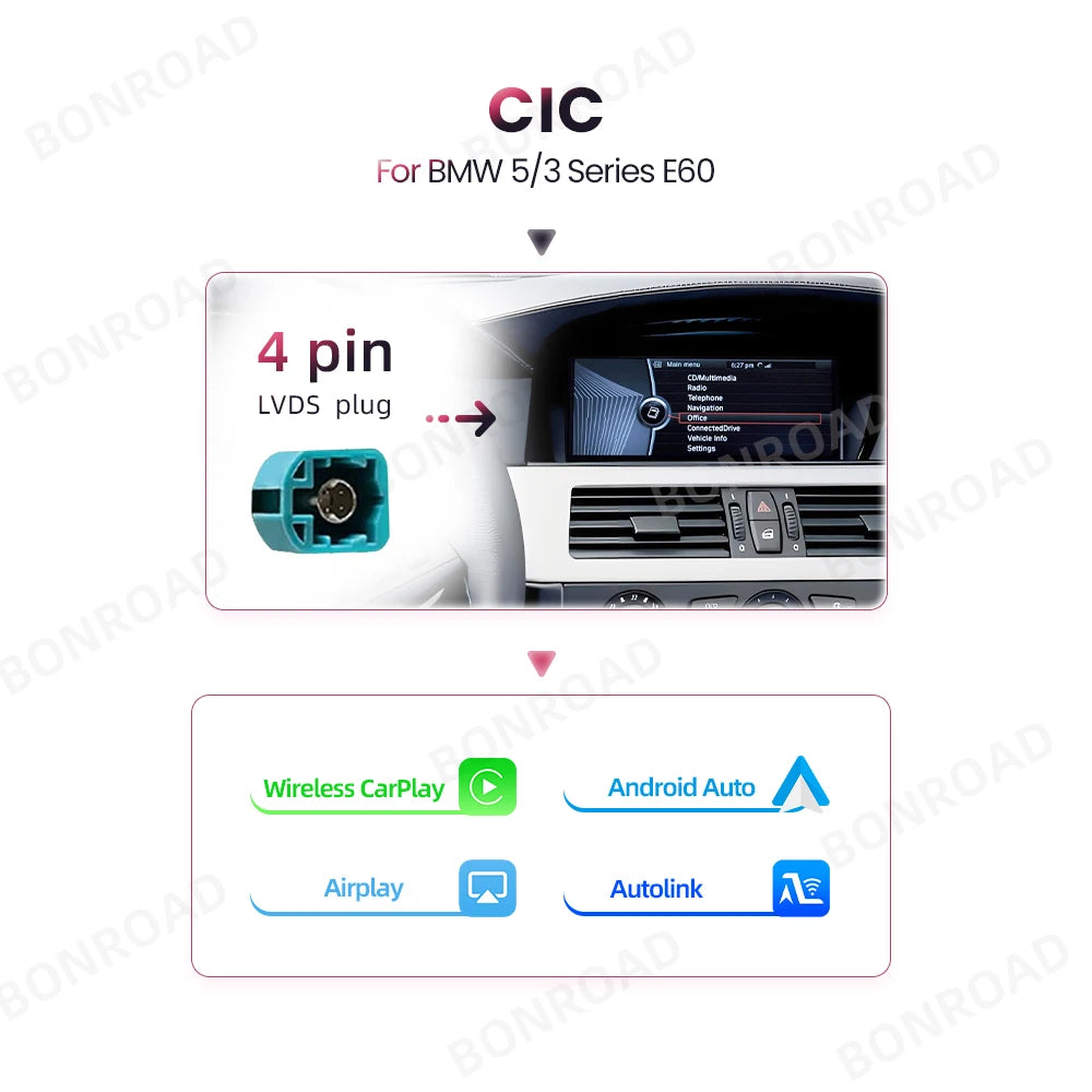 Multimedia Systeem BMW E60 E90 – CarPlay Radio – Android Auto Scherm – Touchscreen Navigatie – 8,8 Inch Display – Draadloze Connectiviteit – Achteruitrijcamera Input - QUORE