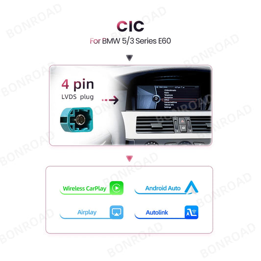Multimedia Systeem BMW E60 E90 – CarPlay Radio – Android Auto Scherm – Touchscreen Navigatie – 8,8 Inch Display – Draadloze Connectiviteit – Achteruitrijcamera Input - QUORE
