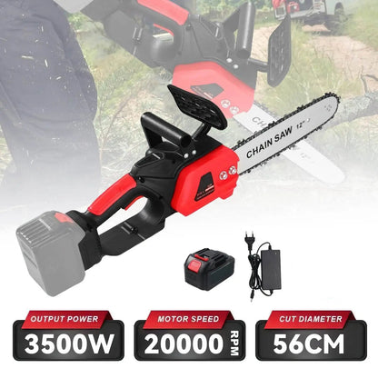 Elektrische Kettingzaag - Snoeizaag - Handzaag - Kettingzaag Accu - 12 Inch - 3500W - Borstelloze - voor Houtzagen - Snoeien - en Tuinonderhoud - 1 Accu