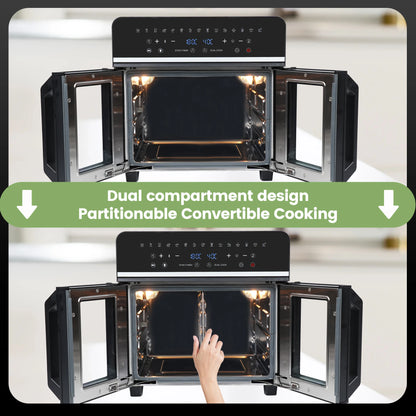 Heteluchtfriteuse – Airfryer - Airfryer Oven XXL - 23L - Dubbele Lades - 2200W - 240V - LED Touchscreen – 15 Programma’s - Kijkvenster - Zwart - QUORE
